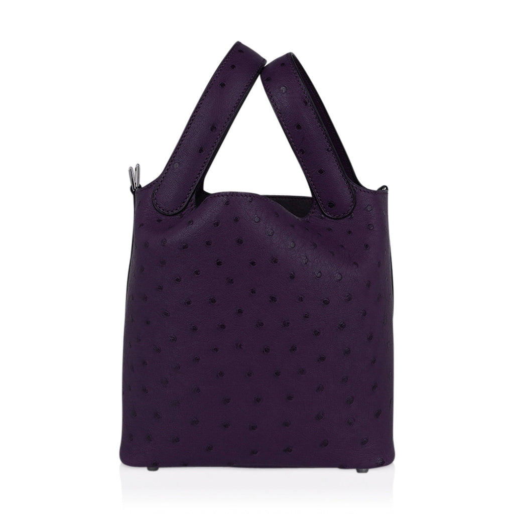 Picotin Lock 18 Bag Violine Ostrich Tote Palladium Hardware