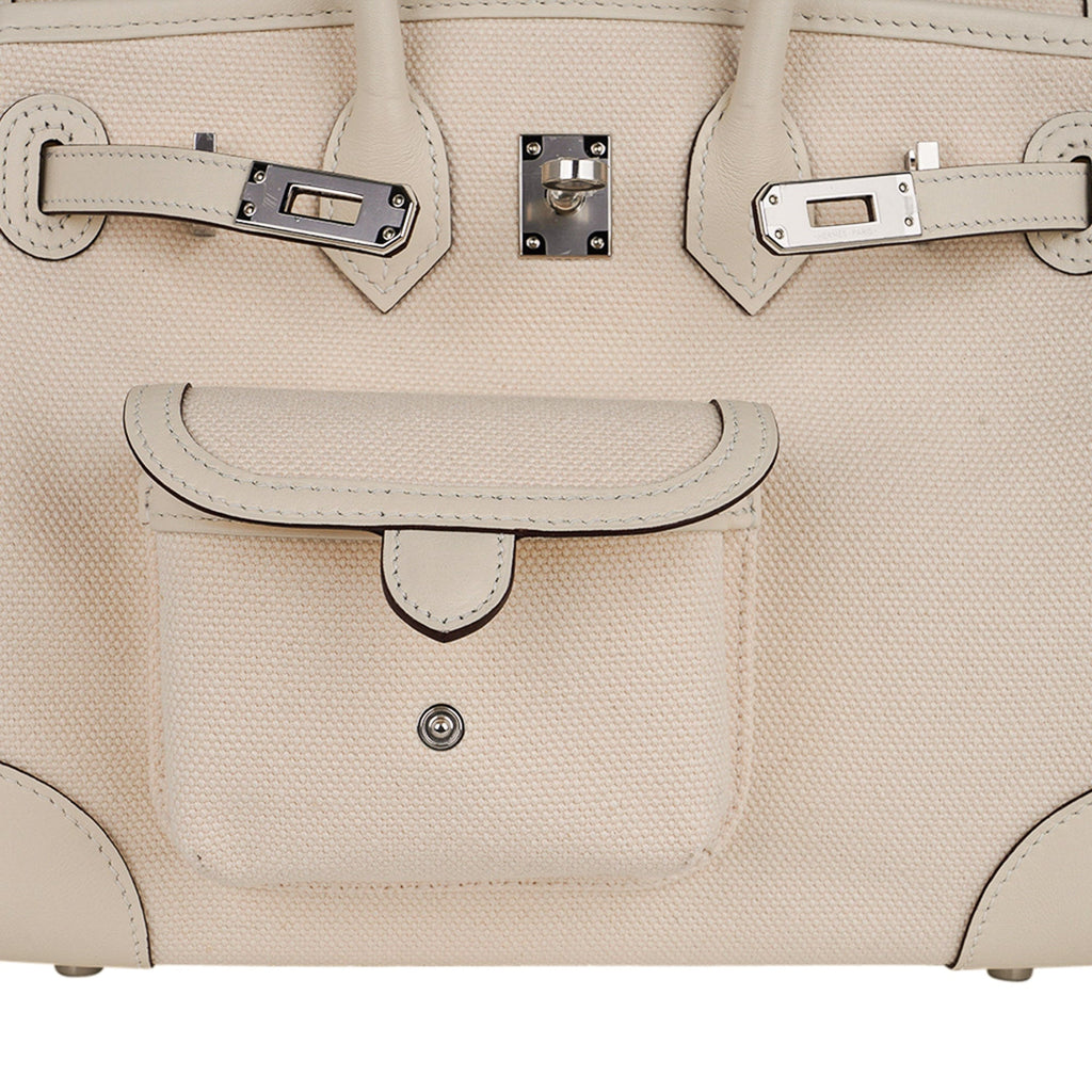 Birkin 25 Cargo Nata Toile Goeland Bag Swift Leather Trim Limited Edition