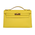Kelly Pochette Bag Lime Clutch Gold Hardware Swift Leather