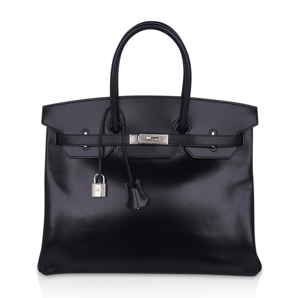 Birkin 35 Bag Black Box Palladium Guilloche Hardware