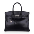 Birkin 35 Bag Black Box Palladium Guilloche Hardware