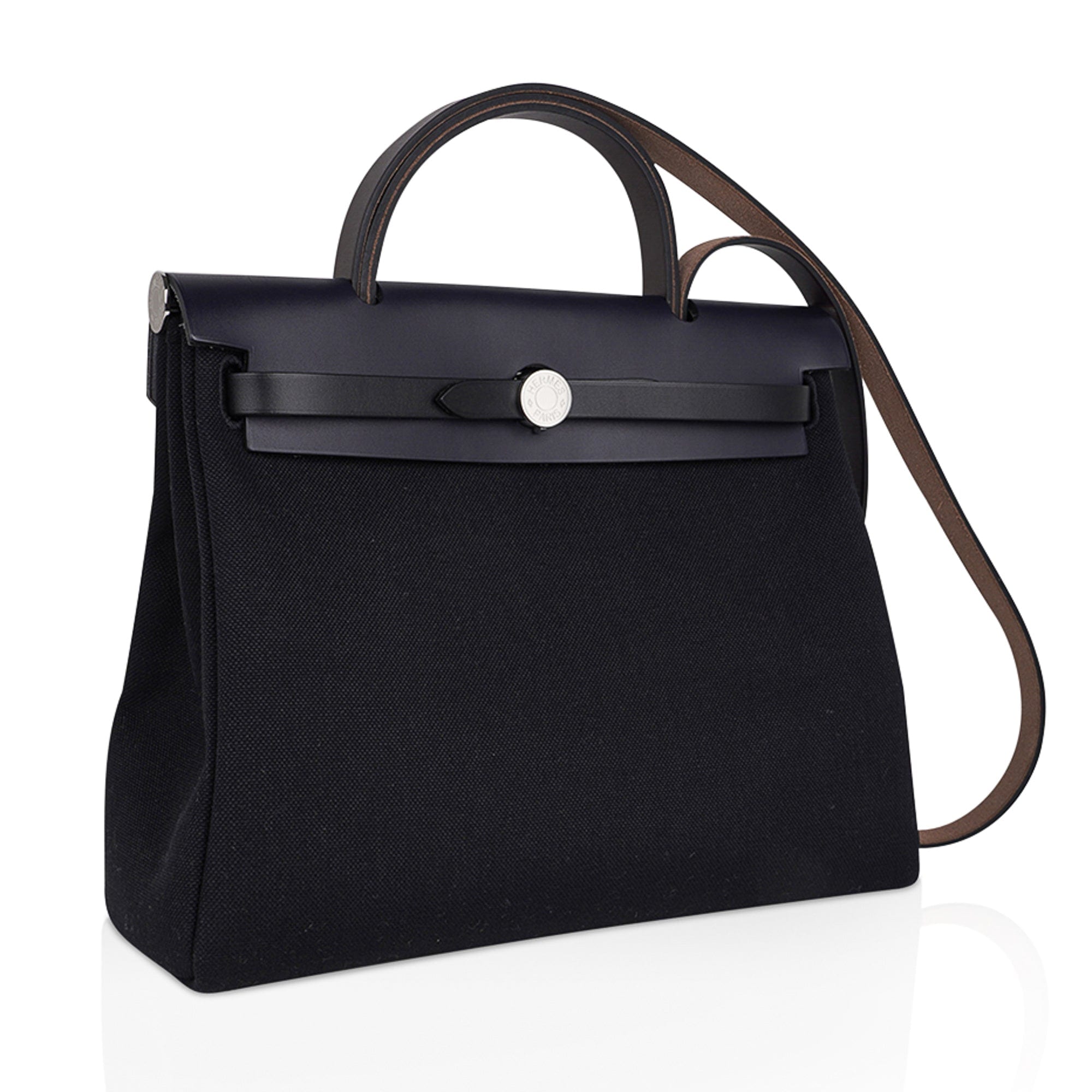 Herbag Zip 31 Bag Black Canvas & Blue Indigo Vache Hunter Leather with Palladium Hardware