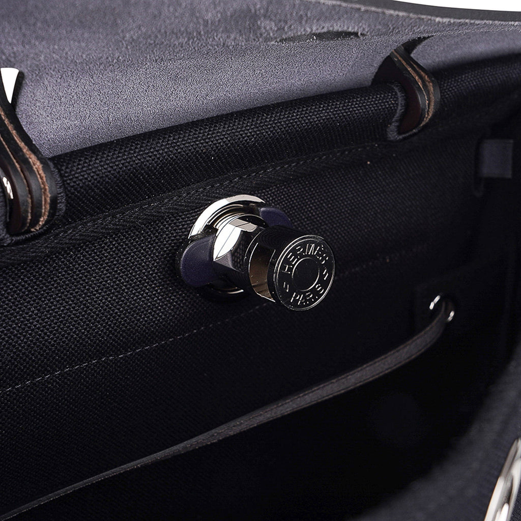 Herbag Zip 31 Bag Black Canvas & Blue Indigo Vache Hunter Leather with Palladium Hardware