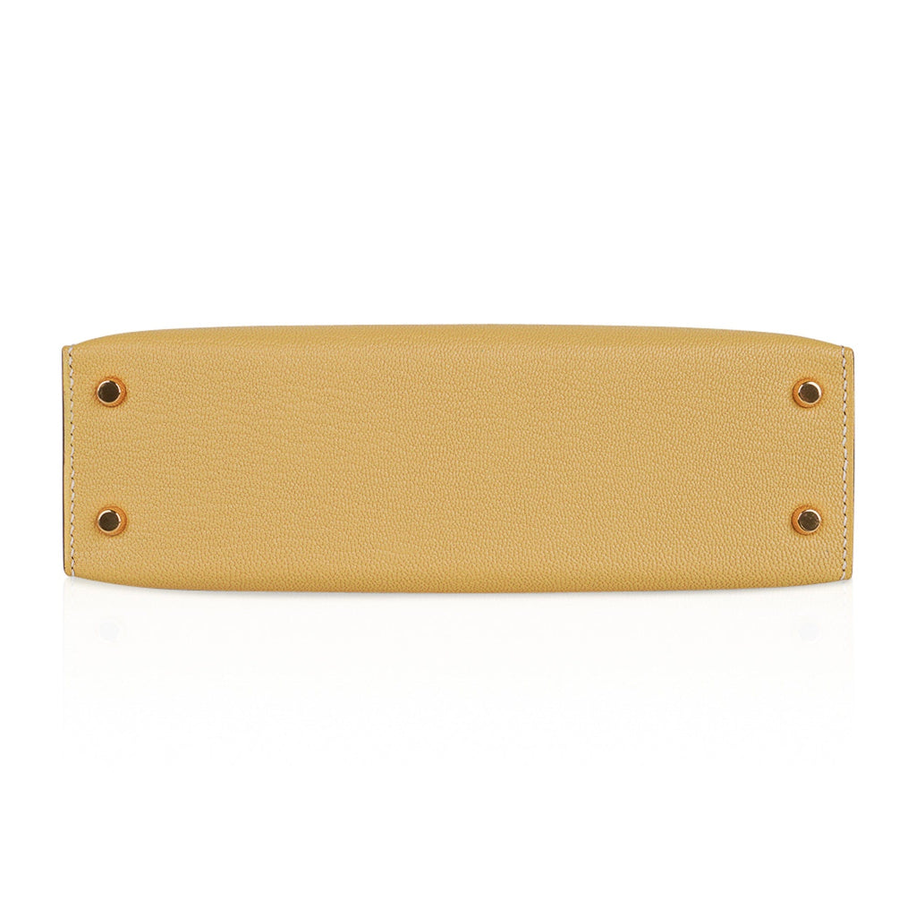 Mini Kelly 20 Sellier Jaune Foin Bag Chevre Gold