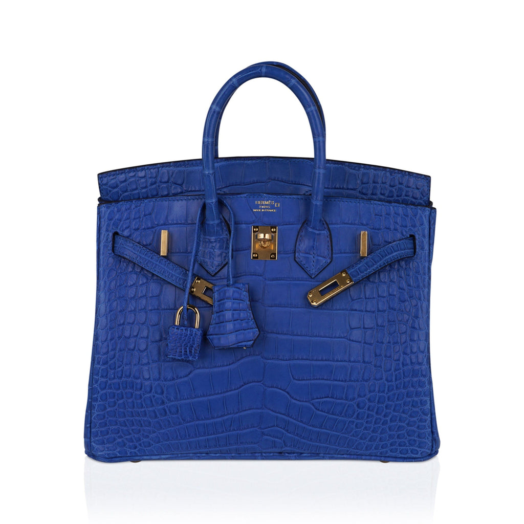 Birkin 25 Bag Blue Zellige Matte Alligator Gold Hardware