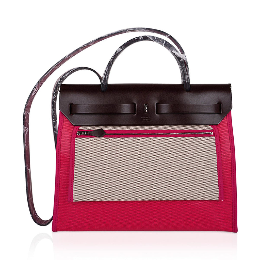 Herbag Zip 31 Bag Rose Shocking Berline Canvas Rouge Sellier Leather with Palladium Hardware