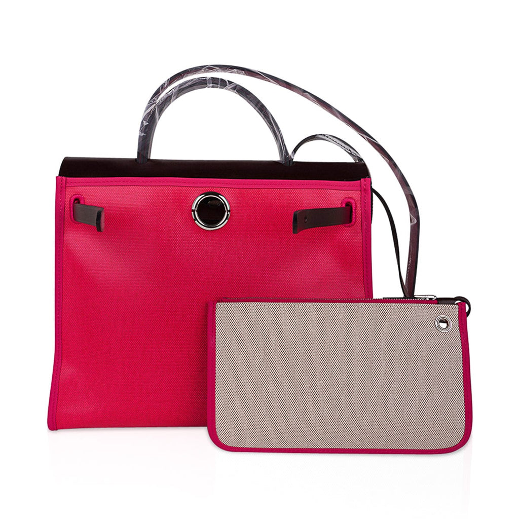 Herbag Zip 31 Bag Rose Shocking Berline Canvas Rouge Sellier Leather with Palladium Hardware