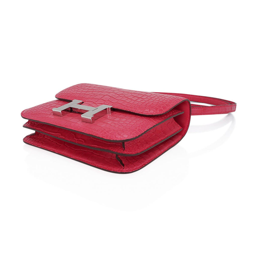 Mini Constance 18 Rose Extreme Matte Alligator Bag with Palladium Hardware
