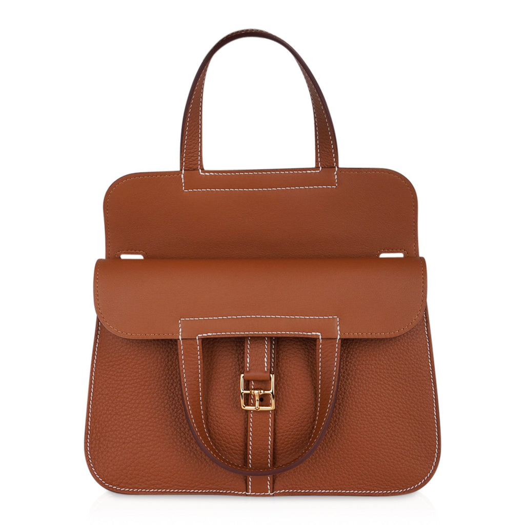 Halzan 25 Bag Gold w/ Gold Hardware Clemence Leather New w/Box