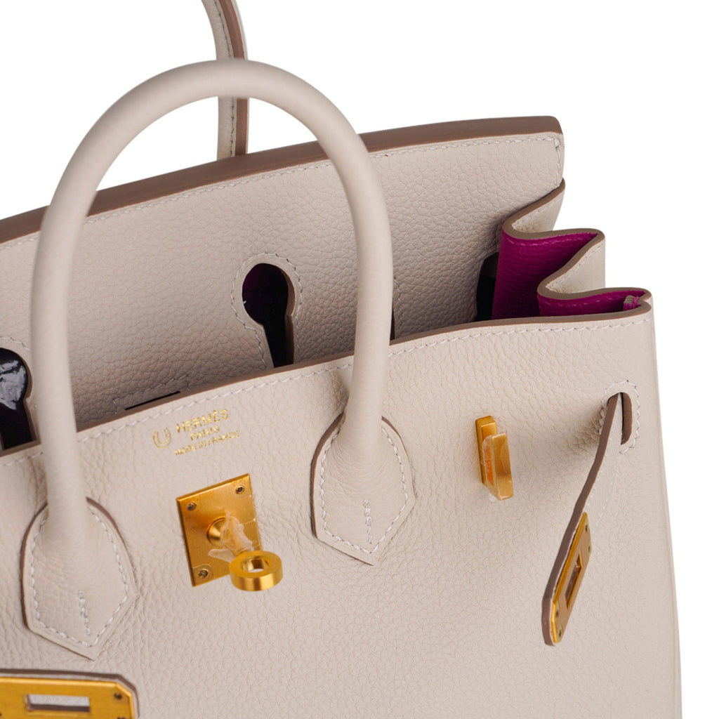 Birkin HSS 25 Bag Beton w/ Pink Rose Pourpre Brushed Gold Hardware Togo