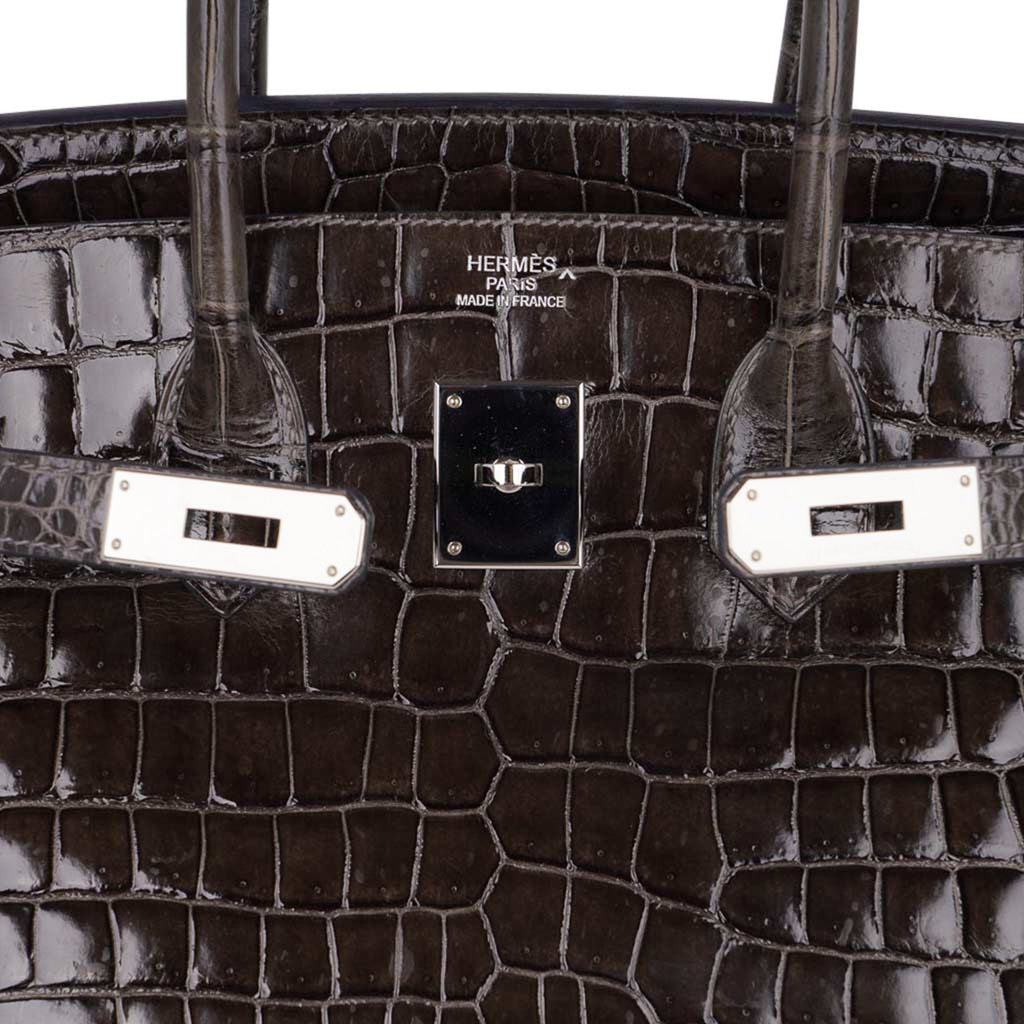 Special Order HSS Birkin 35 Bag Gris Fonce Porosus Crocodile with Palladium Hardware