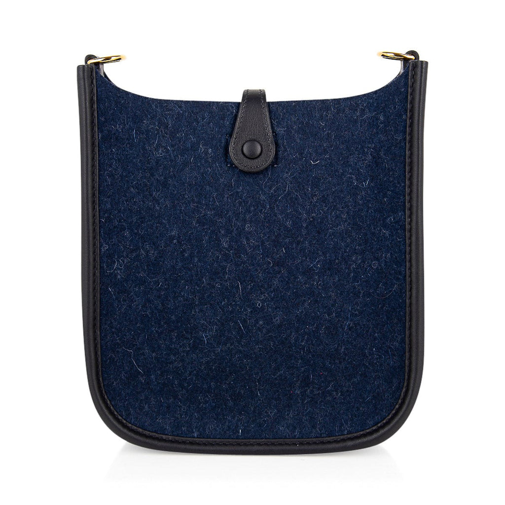 Limited Edition Mini Evelyne TPM Bag Blue Feutre Black Swift Leather with Gold Hardware