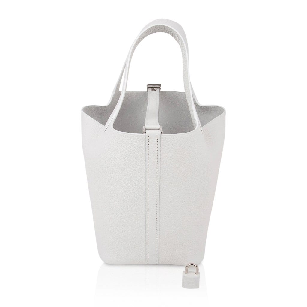 Picotin Lock 18 Bag White Tote Clemence Palladium Hardware