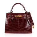 Kelly 28 Bag Sellier Bourgogne Red Navy Contour Crocodile Gold Hardware