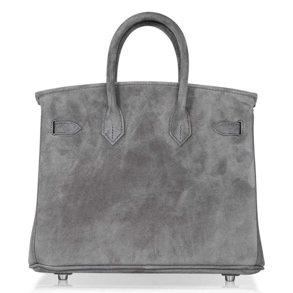 Birkin 25 Bag Gris Fume Doblis Suede with Palladium Hardware