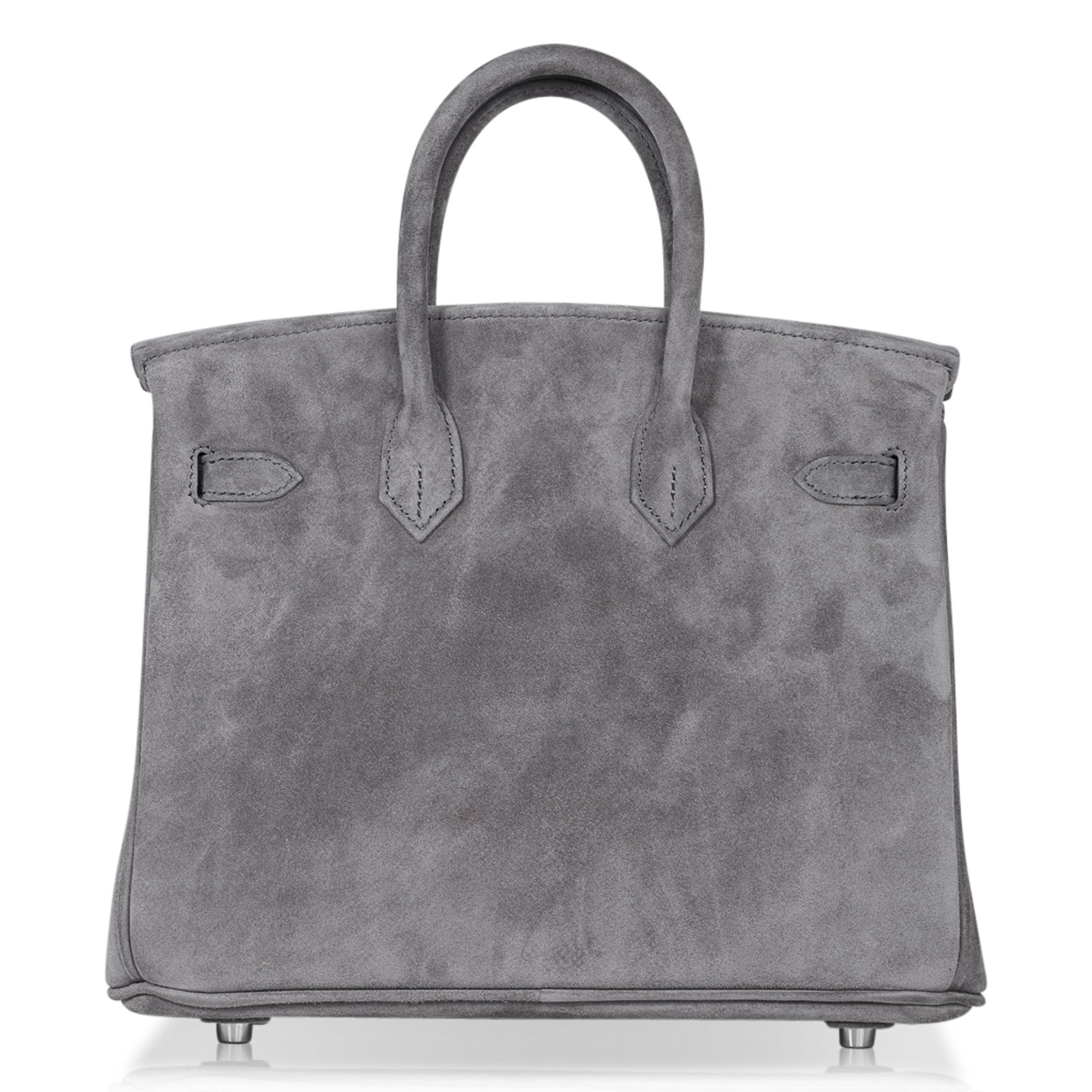 Birkin 25 Bag Gris Fume Doblis Suede with Palladium Hardware