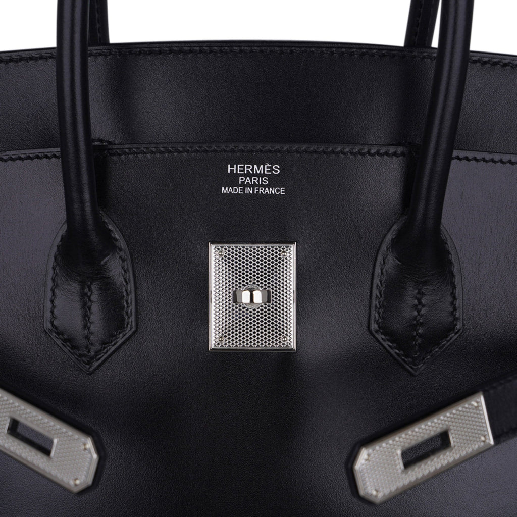Birkin 35 Bag Black Box Palladium Guilloche Hardware