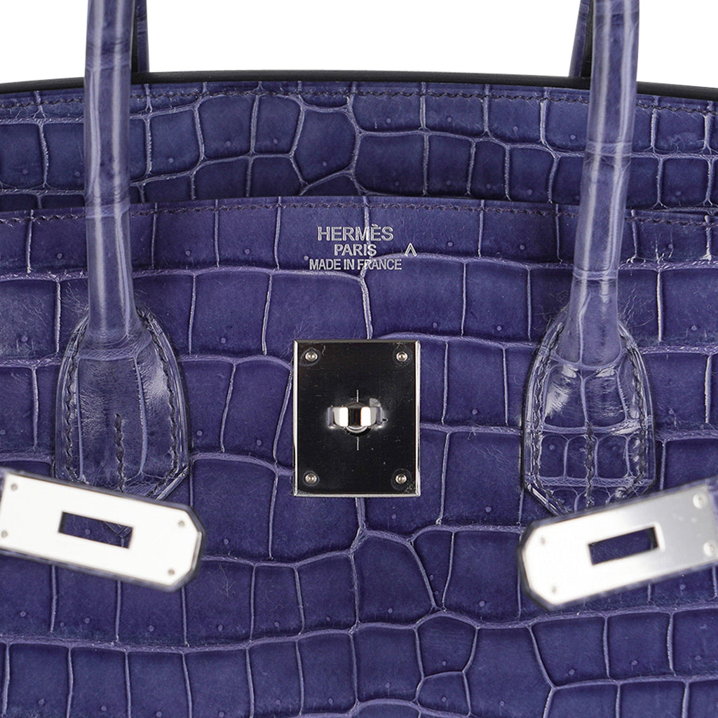Birkin 35 Bag Blue Brighton Porosus Crocodile Palladium Hardware New