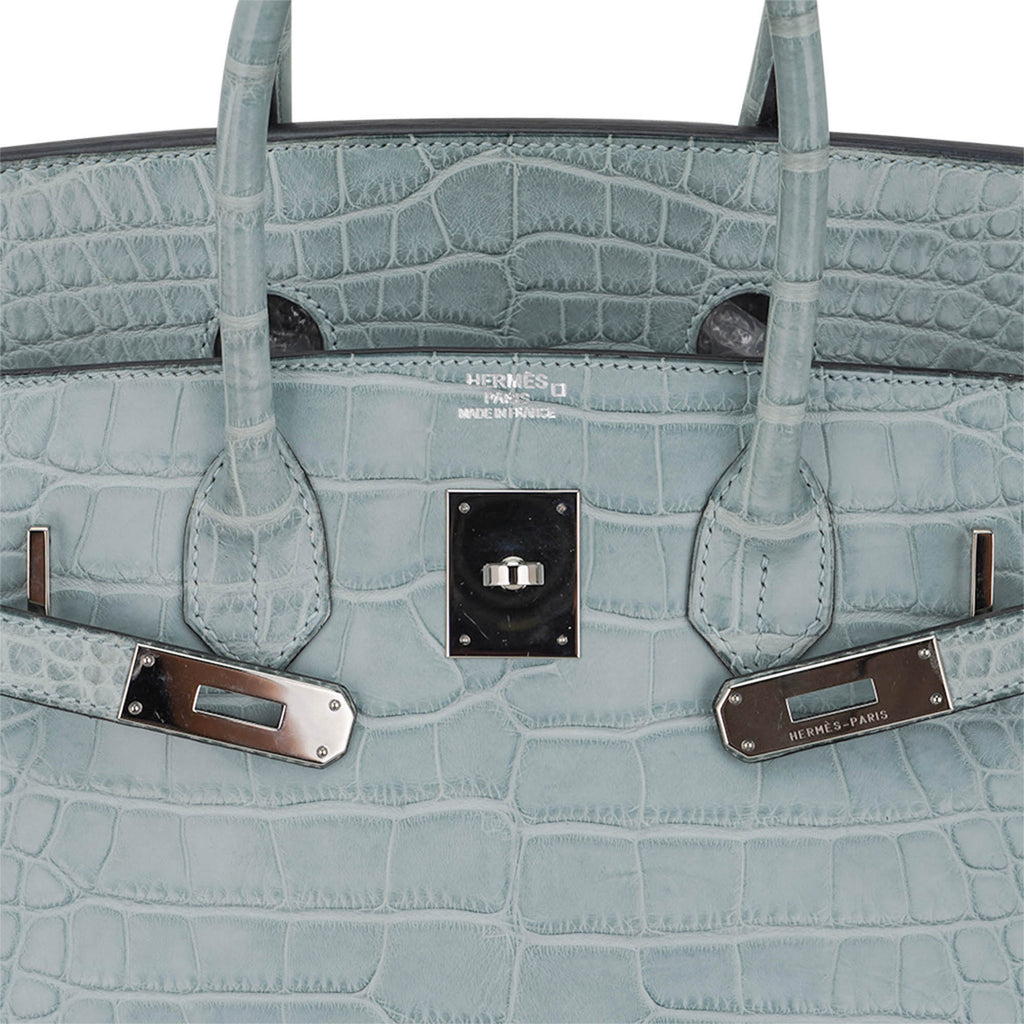 Limited Edition Birkin 35 Bag Ciel Matte Alligator with Palladium Hardware