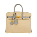 Special Order HSS Birkin 25 Bag in Matte Alligator Vanille and Gris Pearl Alligator with Brushed Gold Hardware