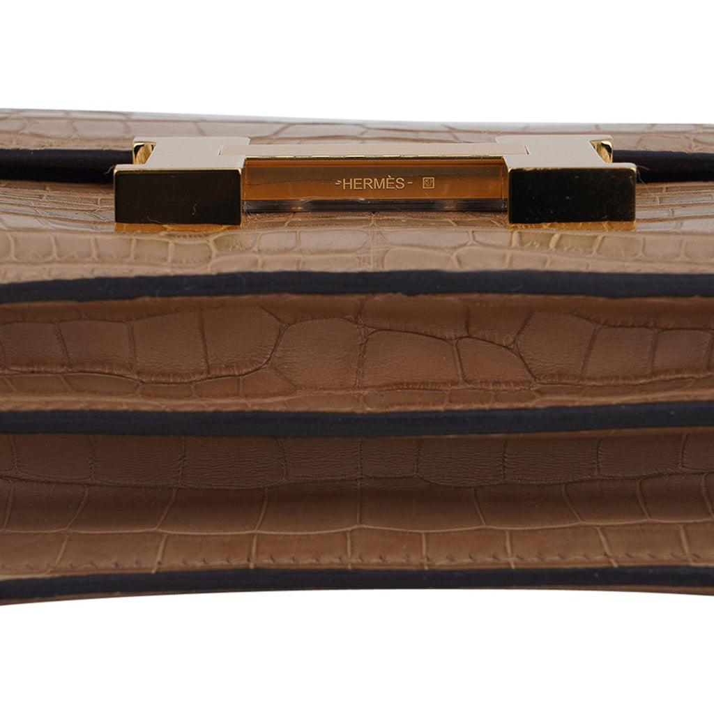 Mini Constance Bag 18 Chai Matte Alligator with Gold Hardware