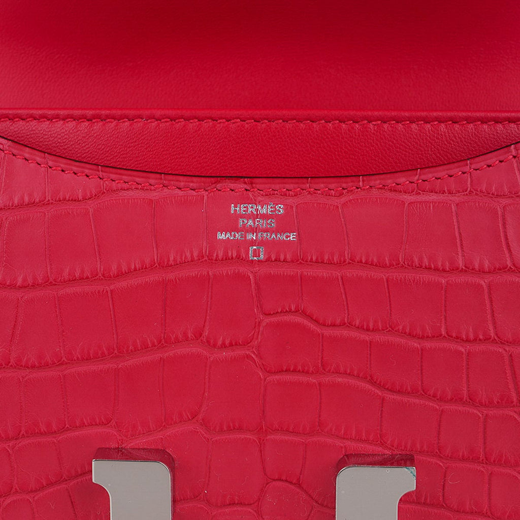 Mini Constance 18 Rose Extreme Matte Alligator Bag with Palladium Hardware