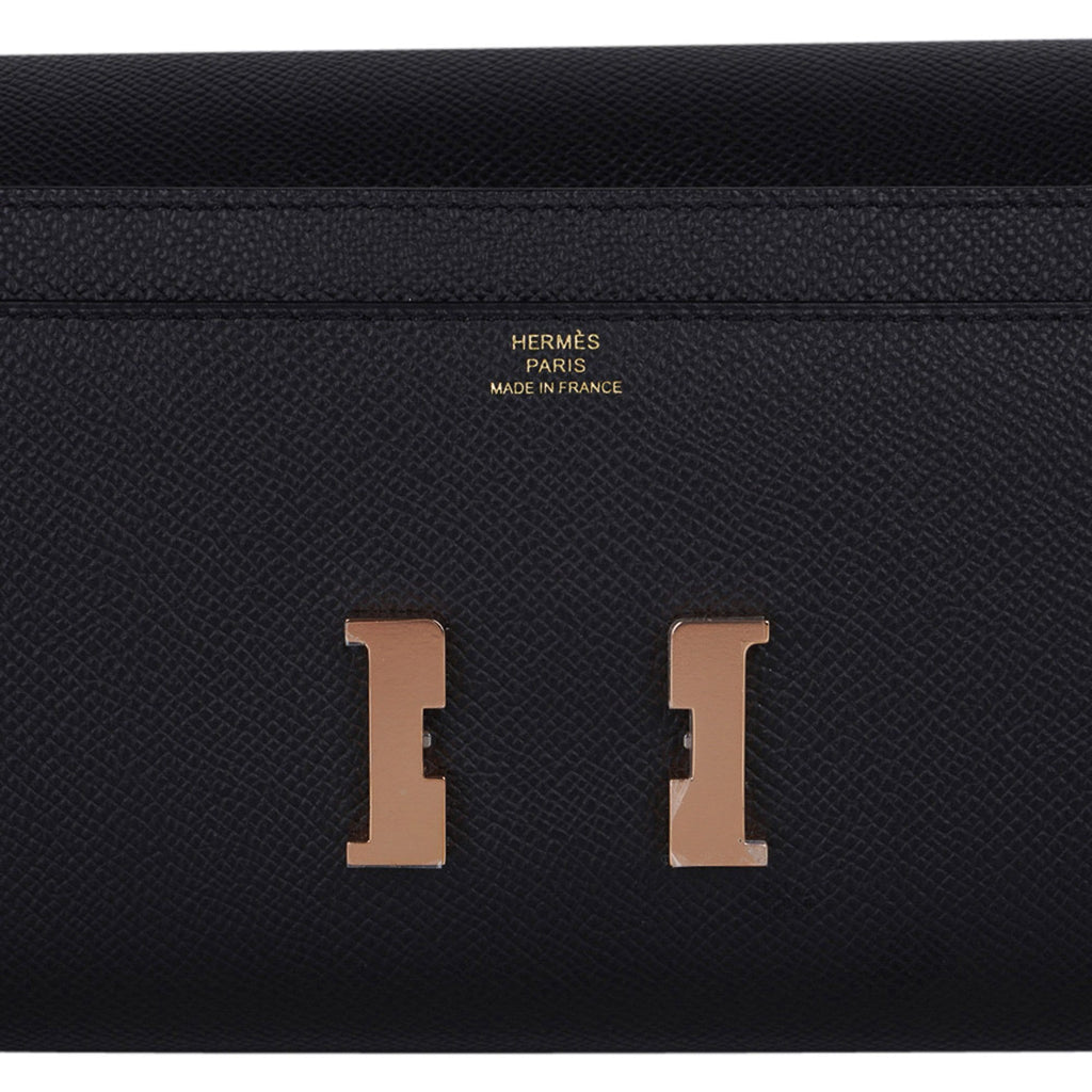 Constance Long To Go Wallet Black Rose Gold Hardware Epsom New w/ Box