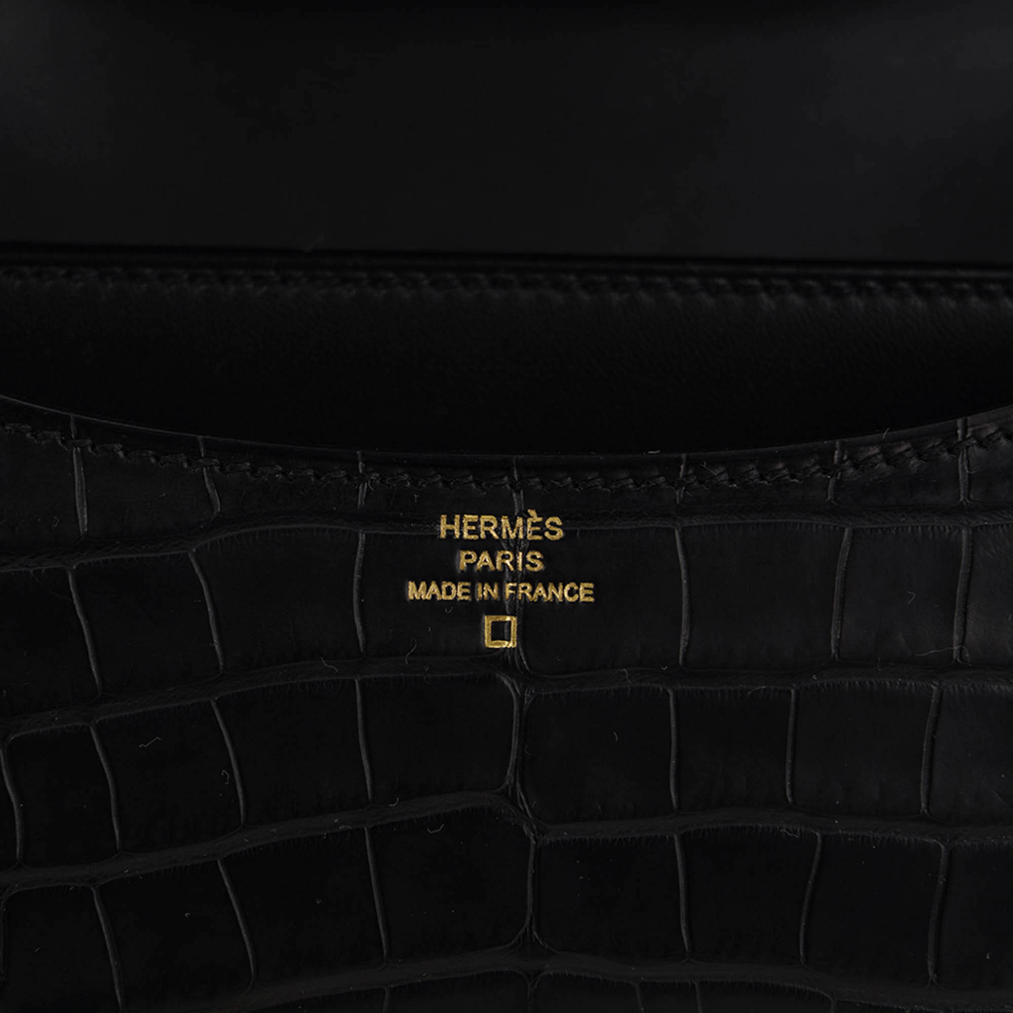 Mini Constance 18 Bag Black Matte Alligator with Gold Hardware and Mirror