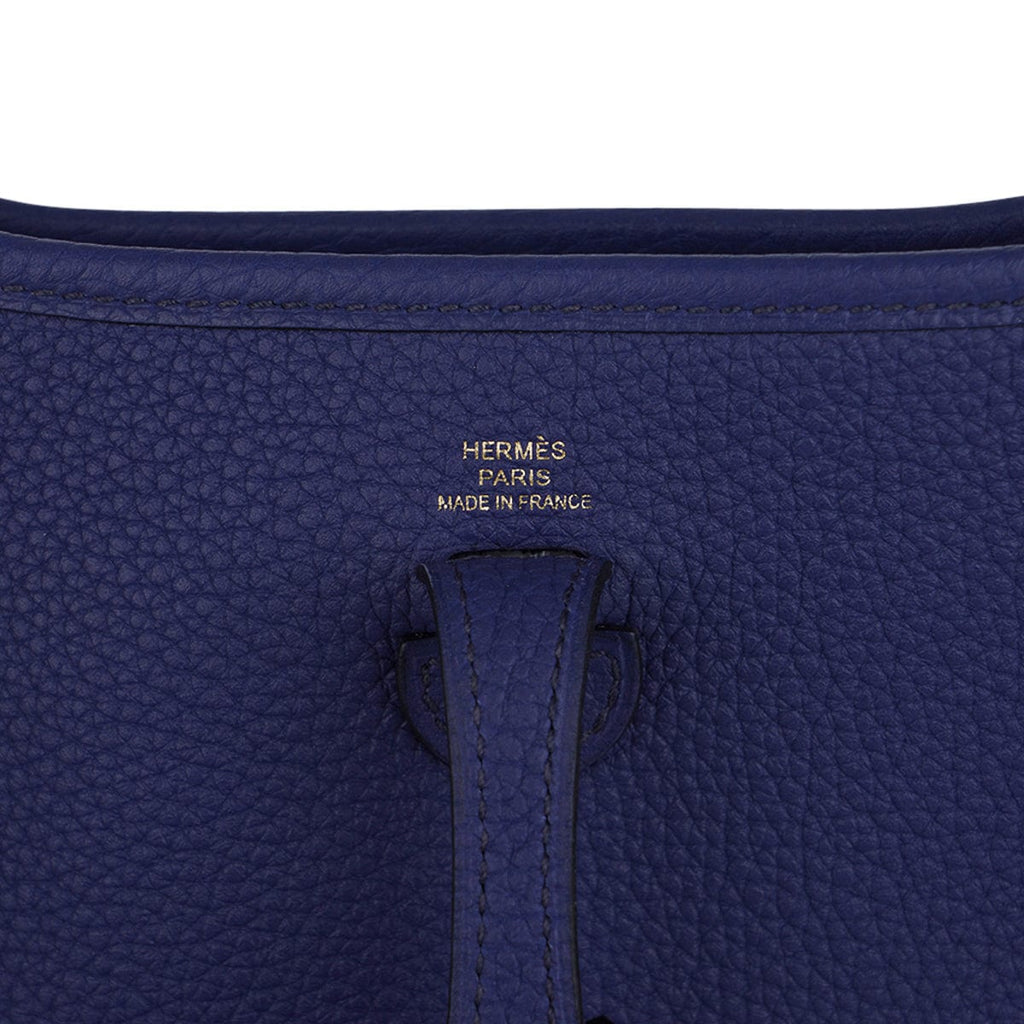 Hermes TPM Evelyne Mini Bag Blue Sapphire Blue Indigo Strap Clemence Leather with Gold Hardware