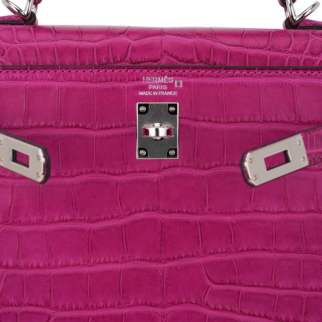 Kelly 25 Retourne Bag Rose Scheherazade Matte Alligator with Palladium Hardware