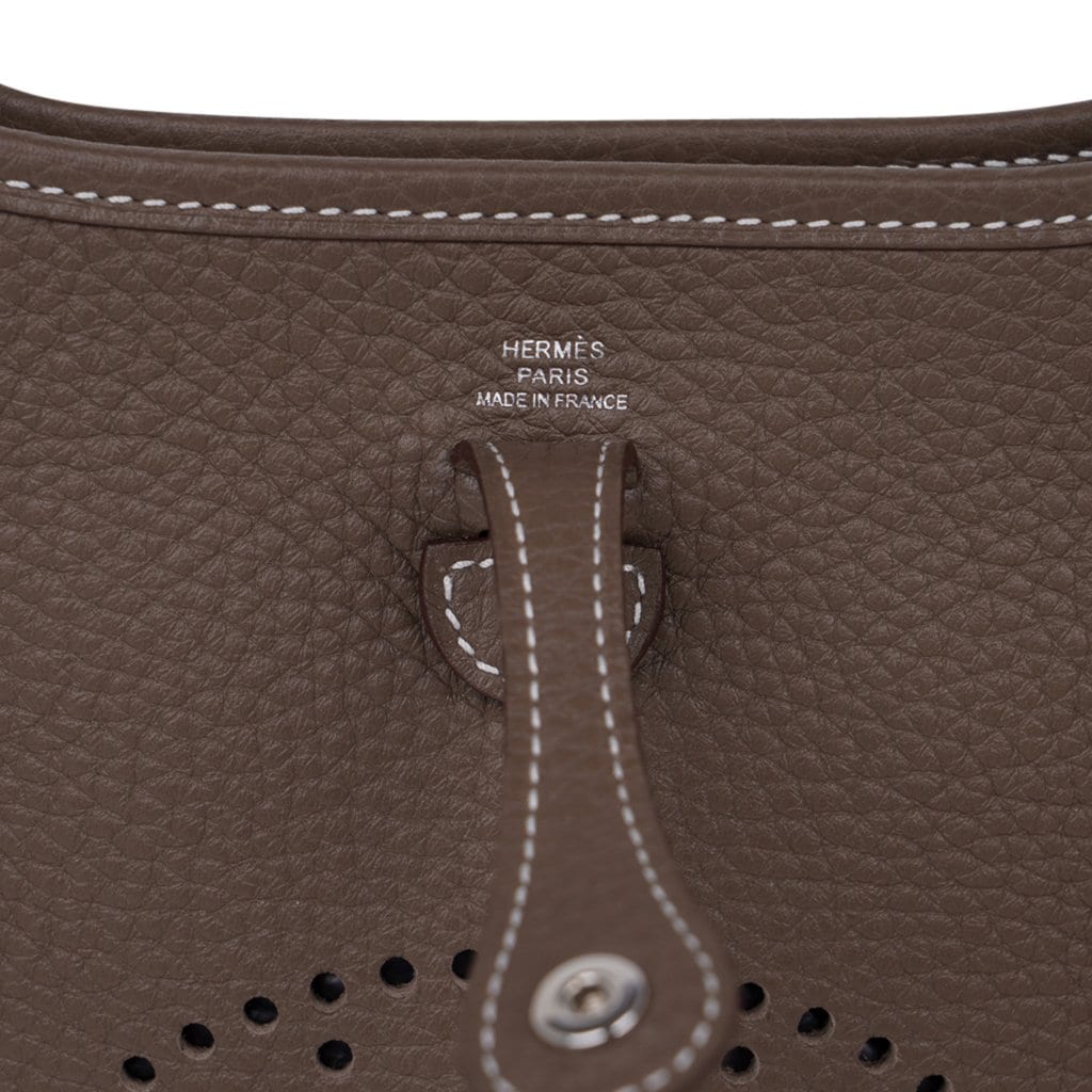 Mini Evelyne TPM Bag Etoupe Navy Strap Clemence Leather with Palladium Hardware