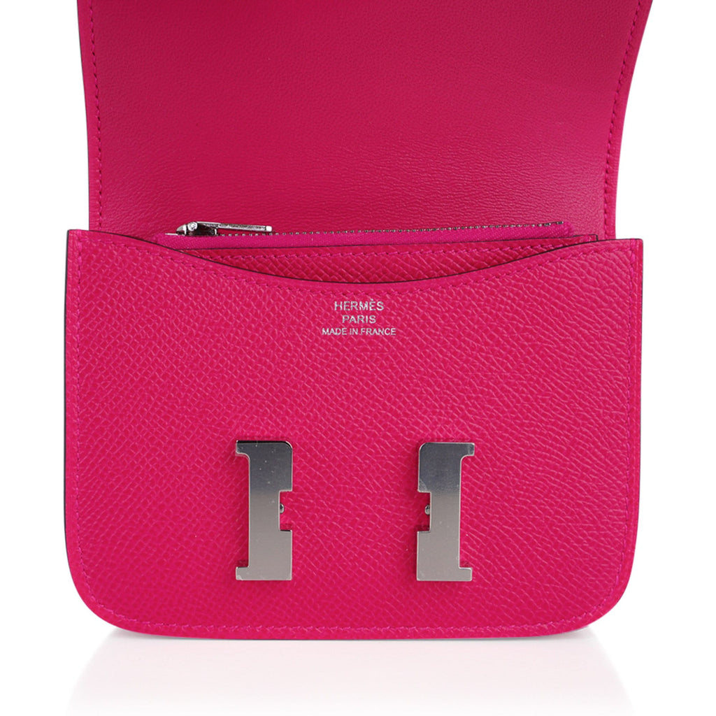 Constance Slim Wallet Waist Belt Bag Rose Mexico Epsom Palladium New/Box