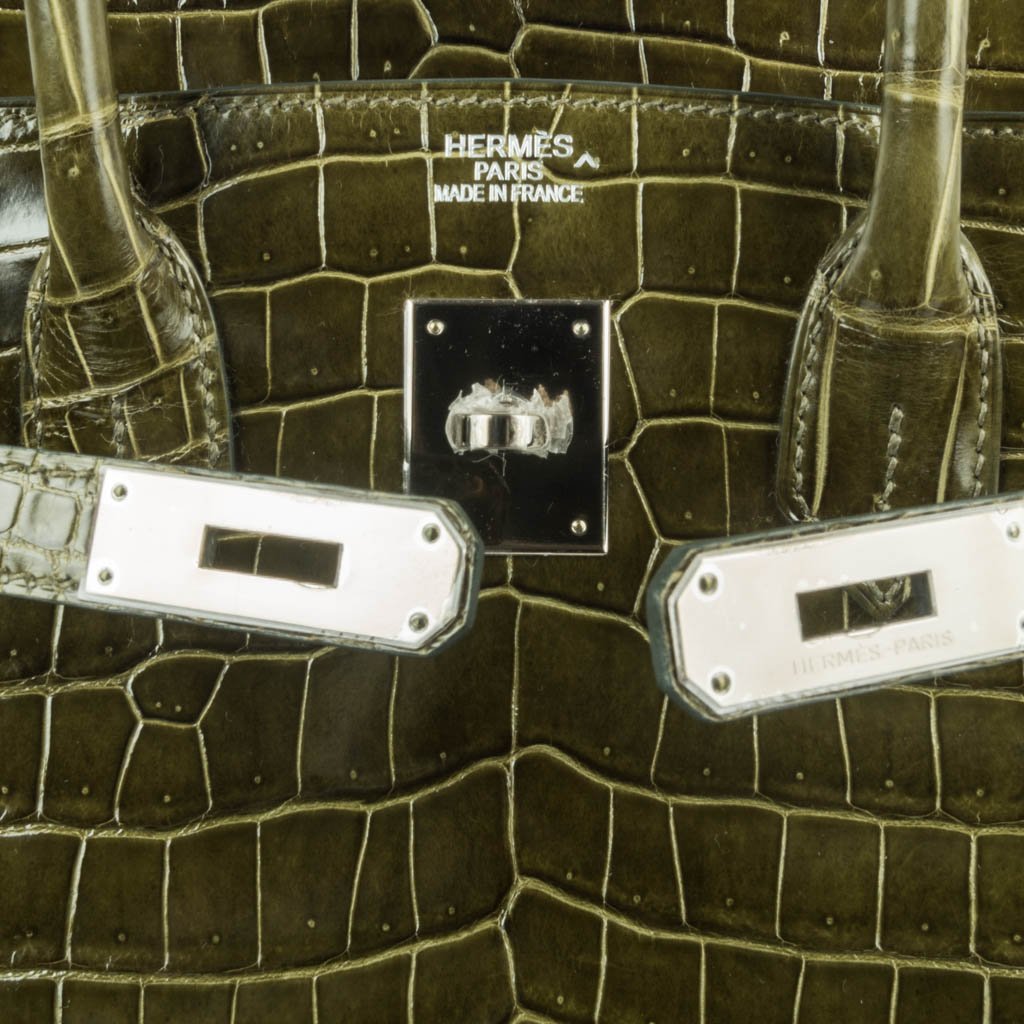 Birkin 35 Bag Vert Veronese Porosus Crocodile Palladium Hardware