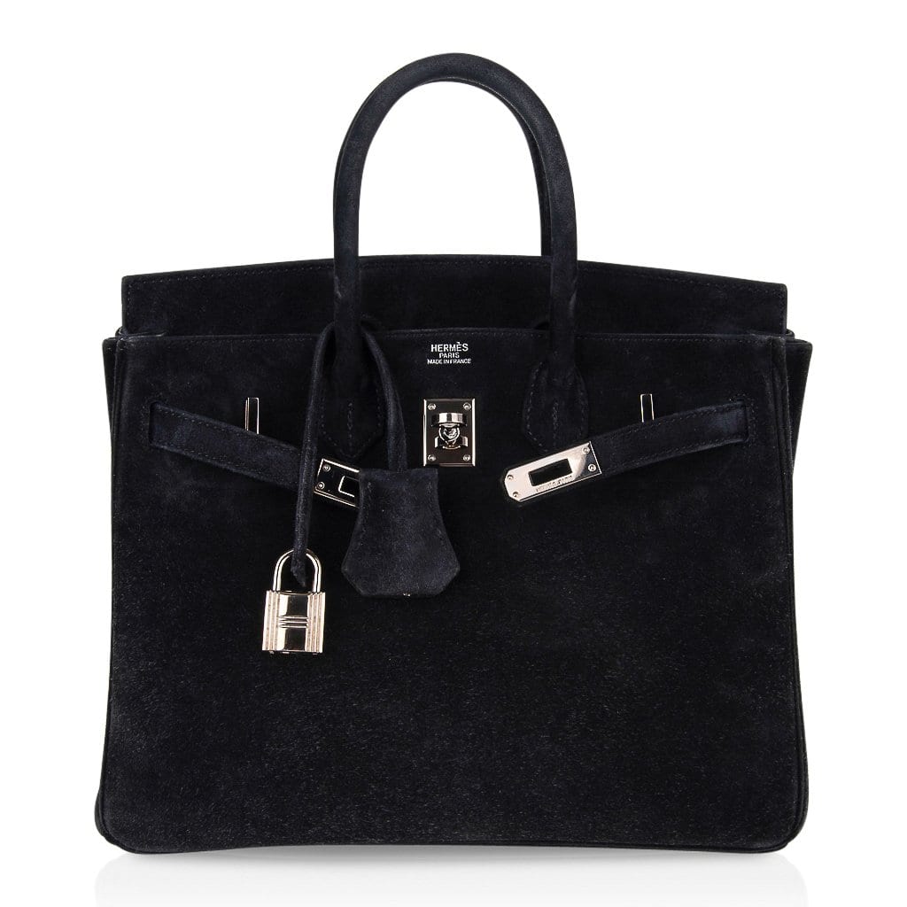Birkin 25 Bag Black Doblis Suede with Palladium Hardware