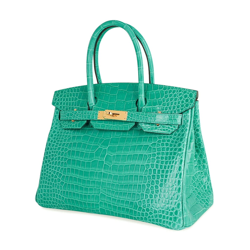 Birkin 30 Bag Jade Porosus Crocodile Gold Hardware