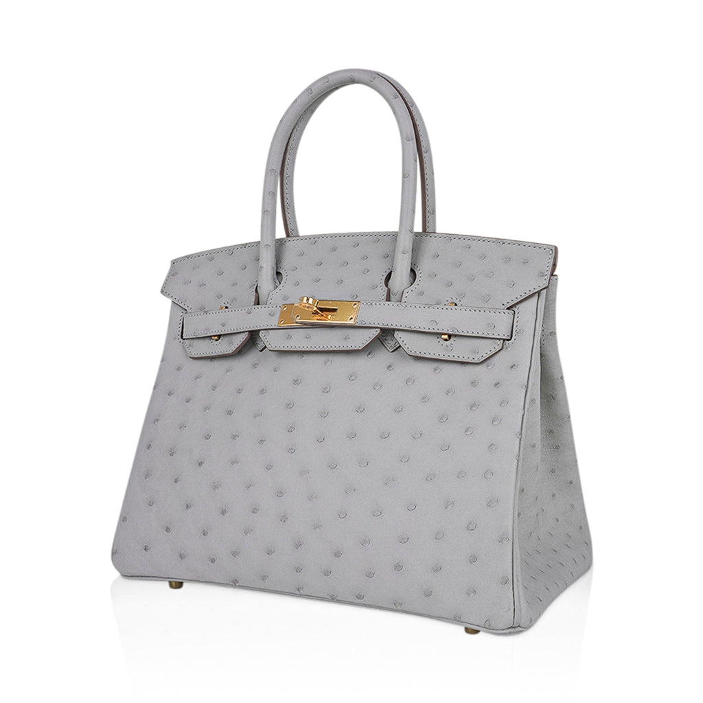 Birkin 30 Bag Gris Perle Ostrich with Gold Hardware