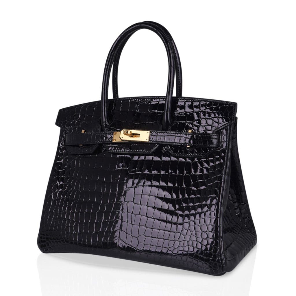 Birkin 30 Bag Black Porosus Crocodile with Gold Hardware