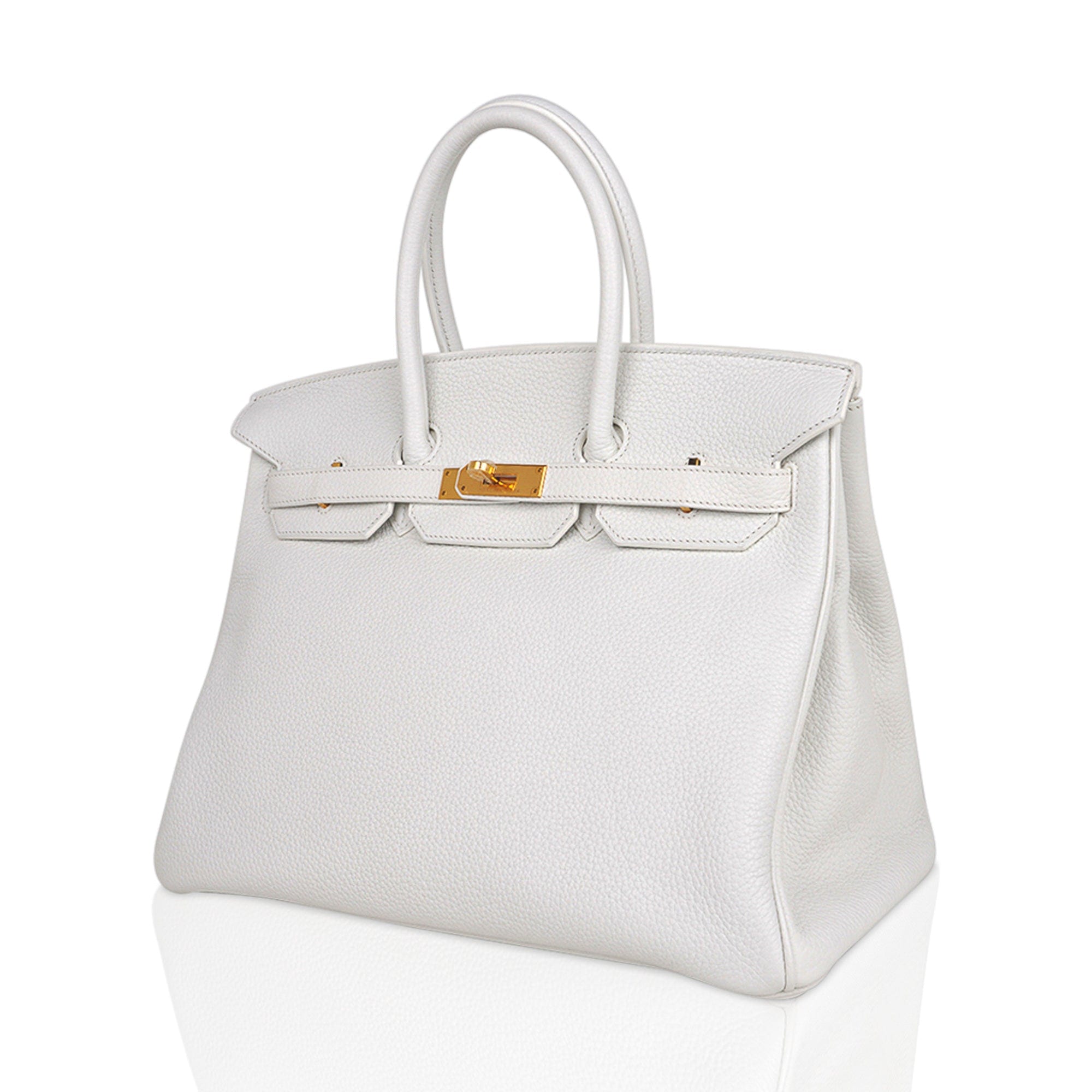 Birkin 35 Bag White Gold Hardware Clemence Leather New