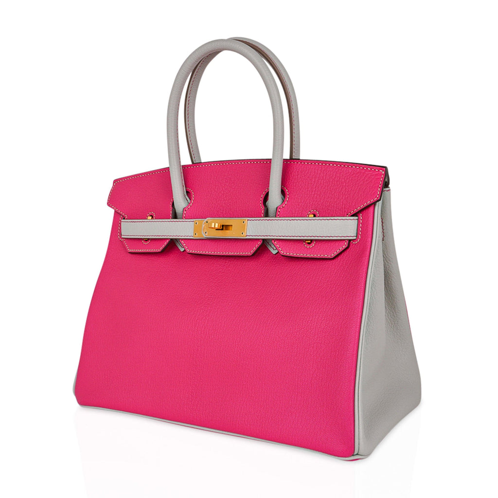 Special Order HSS Birkin 30 Bag Rose Shocking & Gris Perle Chevre Leather with Brushed Gold Hardware