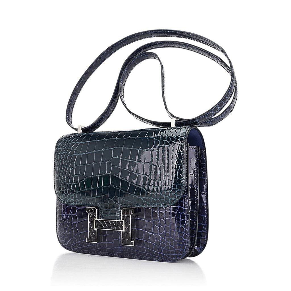 Mini Constance 18 Bag Tri-Color Blue Sapphire, Vert Rousseau, & Black Alligator with Palladium Hardware