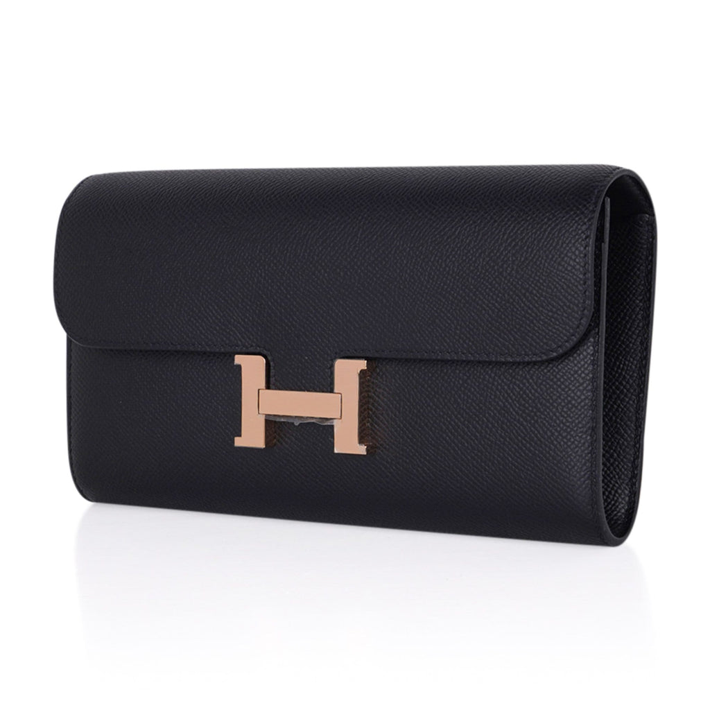 Constance Long To Go Wallet Black Rose Gold Hardware Epsom New w/ Box