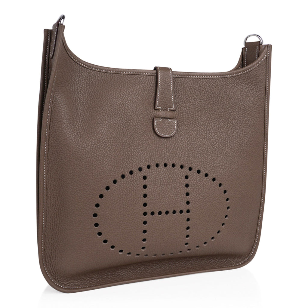 Evelyne GM Bag Etoupe Clemence Leather with Palladium Hardware