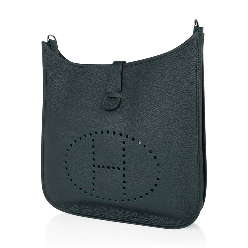 Bag Evelyne GM Vert Fonce Clemence Palladium Hardware New w/ Box