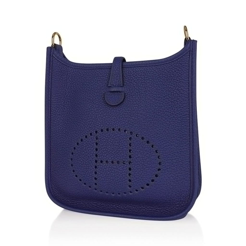 Hermes TPM Evelyne Mini Bag Blue Sapphire Blue Indigo Strap Clemence Leather with Gold Hardware