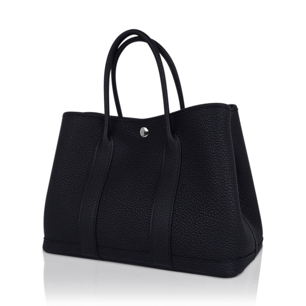 Garden Party 30 Bag Black Vache Country Leather with Palladium Hardware