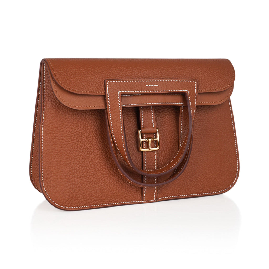 Halzan 25 Bag Gold w/ Gold Hardware Clemence Leather New w/Box