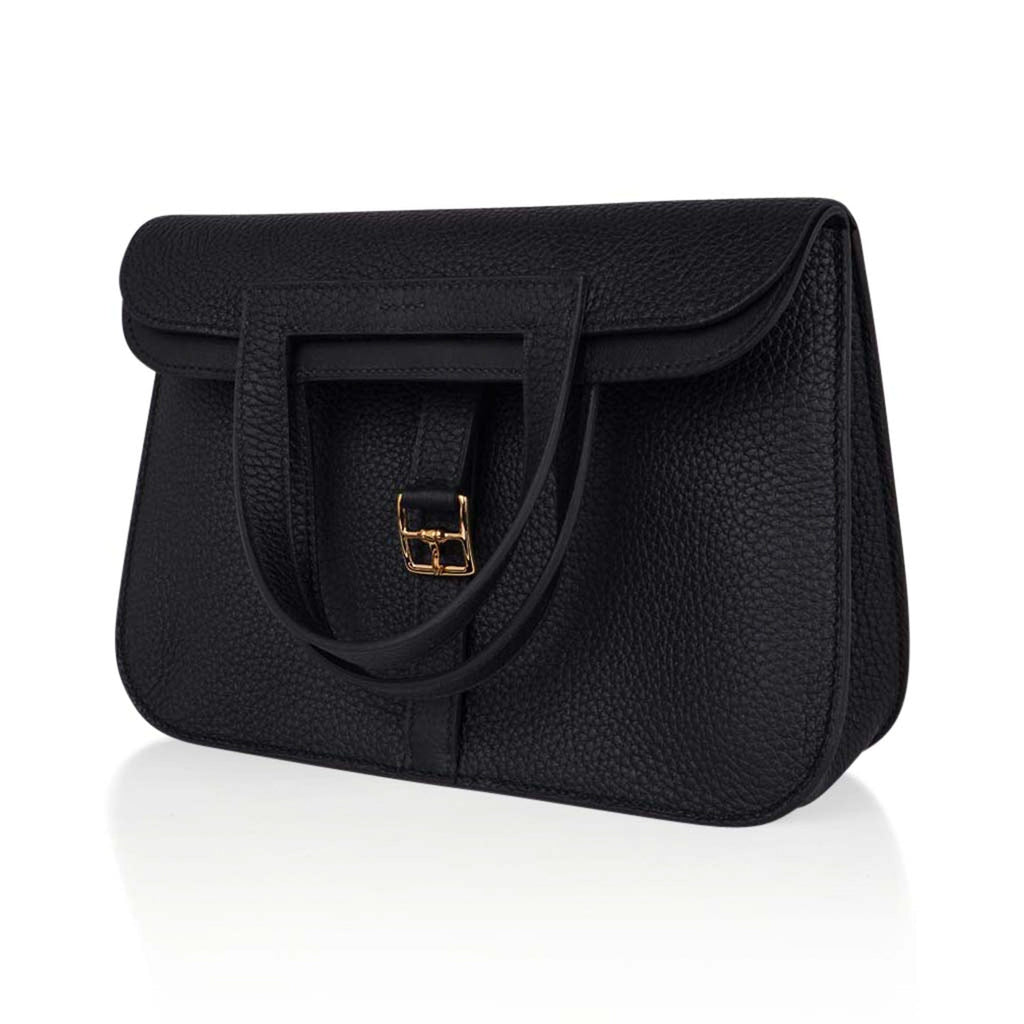 Halzan 25 Bag Black Gold Hardware Clemence Leather New w/Box