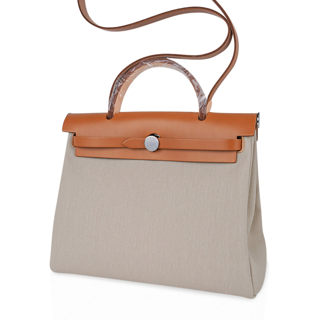 Herbag Zip 31 Bag Beton Toile Militaire / Natural Sable Leather Palladium New w/Box