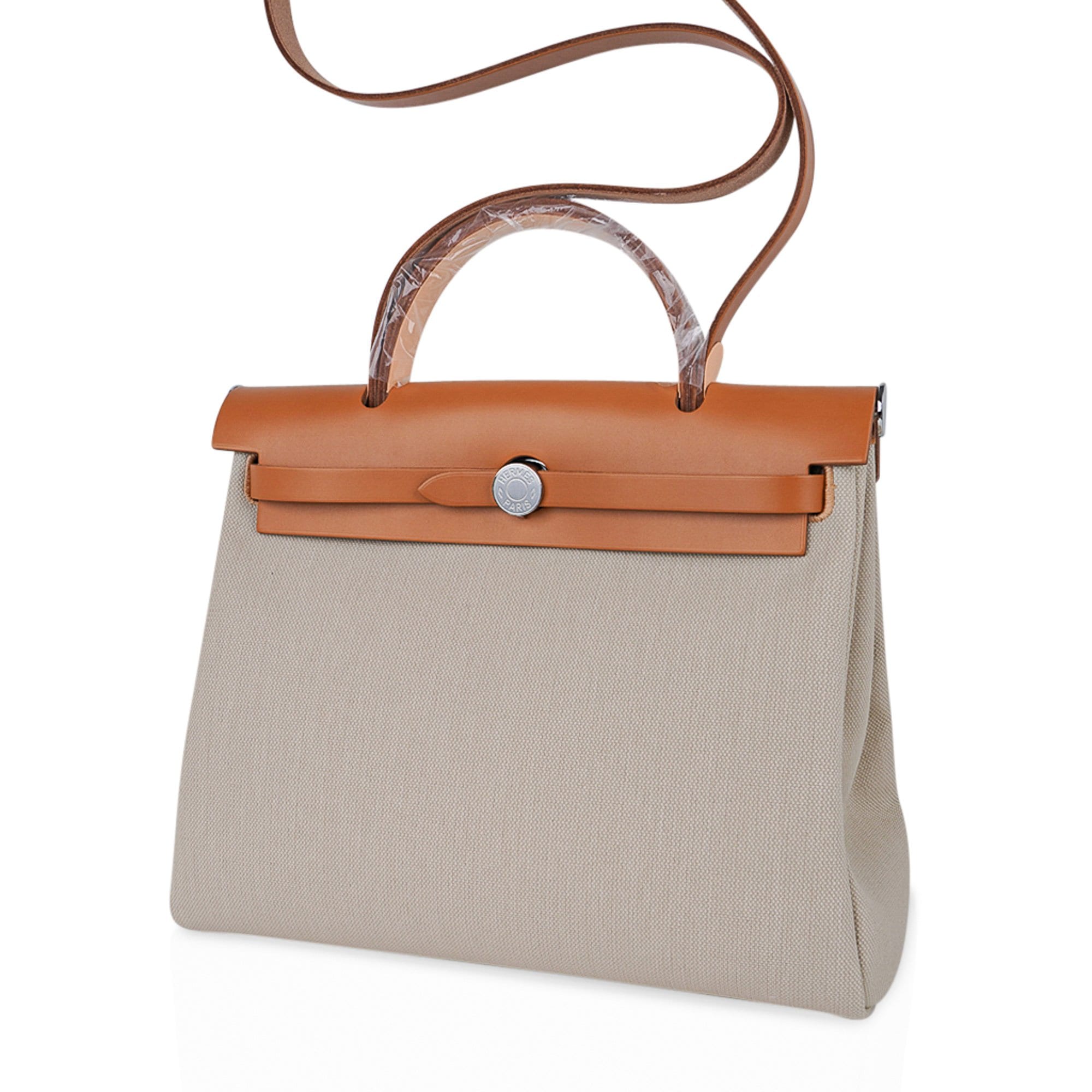 Herbag Zip 31 Bag Beton Toile Militaire / Natural Sable Leather Palladium New w/Box