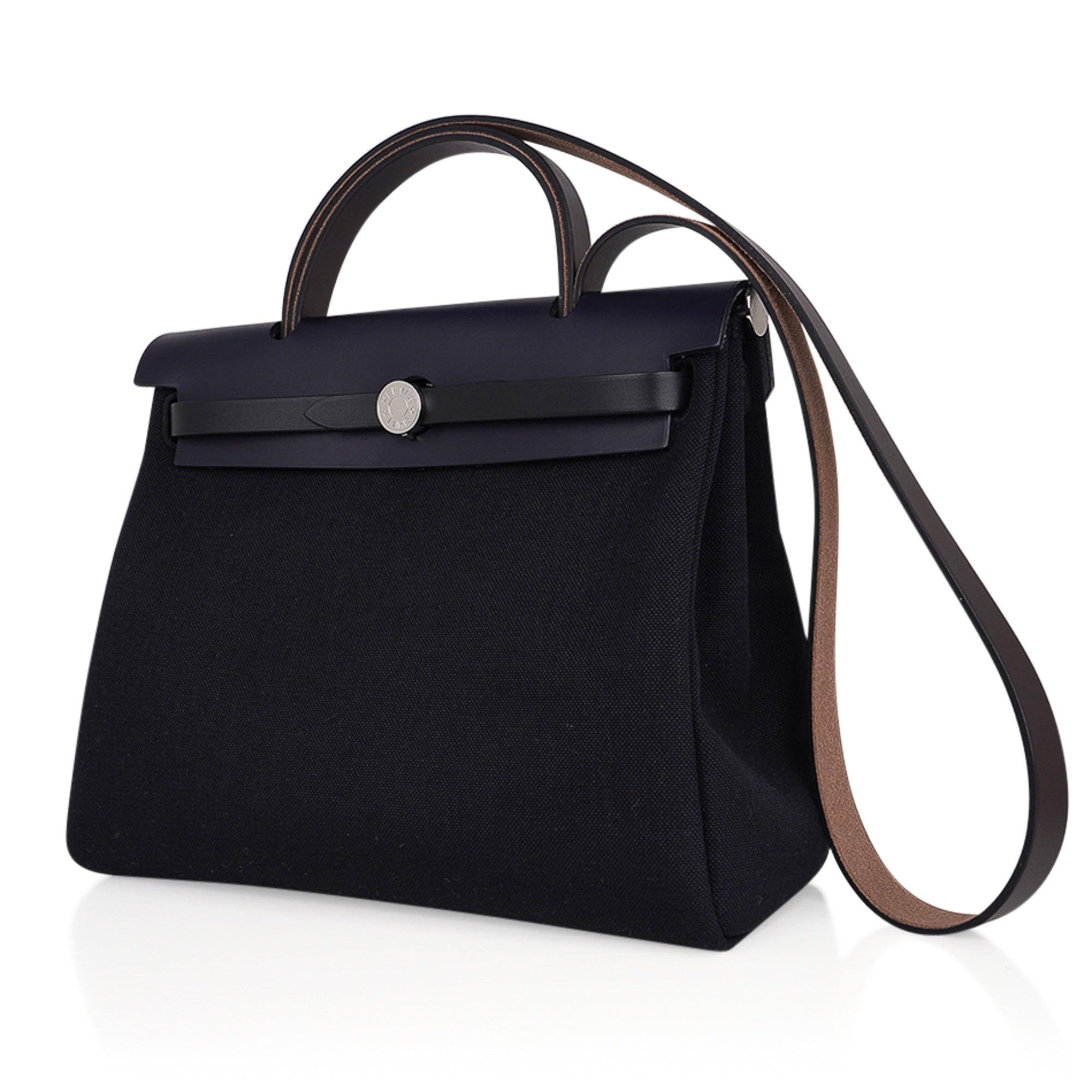 Herbag Zip 31 Bag Black Canvas & Blue Indigo Vache Hunter Leather with Palladium Hardware